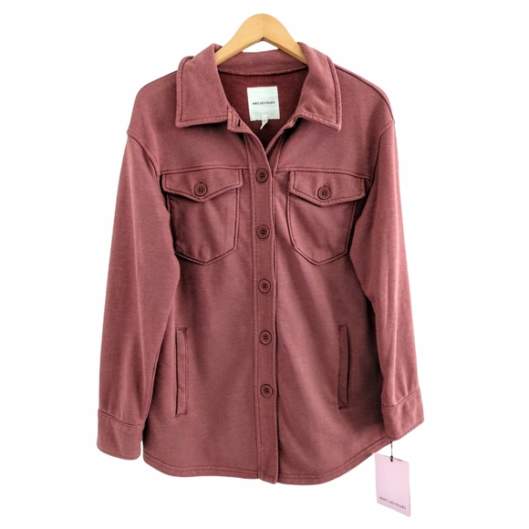 AVEC LES FILLES French Terry Mauve Pink Shacket Size Small - Picture 2 of 13
